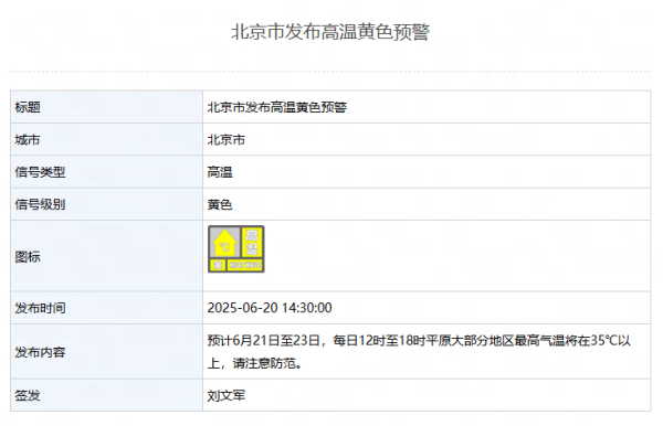 财富e99 北京市发布高温黄色预警